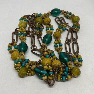 Pretty glass, resin and copper link beaded necklace